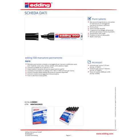 Marcatore permanente edding 500 punta scalpello 2-7 mm nero E-500 001